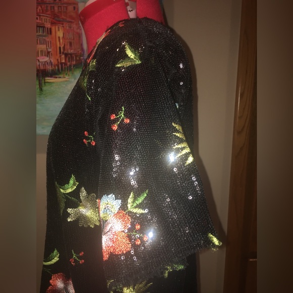 ZARA Black Sequins Mini Embroidered Floral Dress - Size Large - Picture 4 of 17
